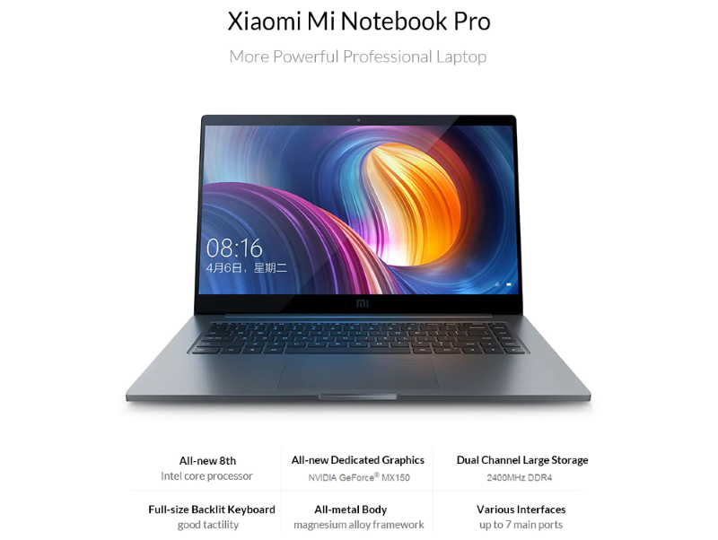 [Код купона] Xiaomi Mi Notebook Pro - з портом USB типу C.