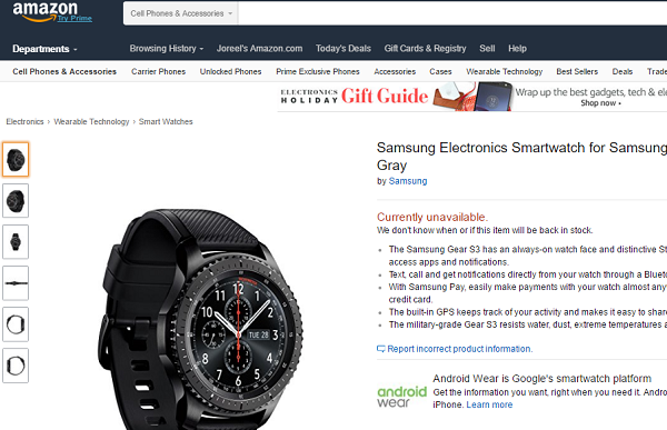 Samsung Gear S3 тепер доступний на Amazon.com