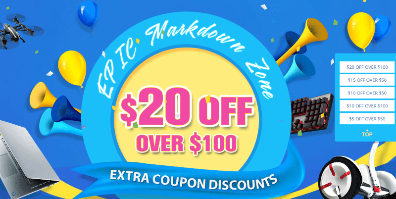 Керівництво: Epic Mark Down Promotion Sale на Gearbest.com - Код купона $ 20 OFF
